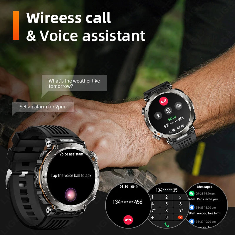 LIGE New Outdoor Men‘s Smart Watch 600mAh Battery Compass Watches IP68 Waterproof Bluetooth Call Sports Smartwatch For Men Women