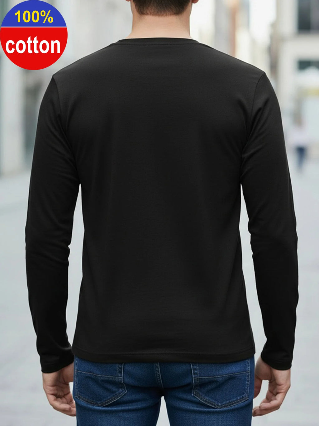 100% pure cotton men's long sleeved round neck loose Motorcycle Tpattern printed spring and autumn casual versatile T-shirt top