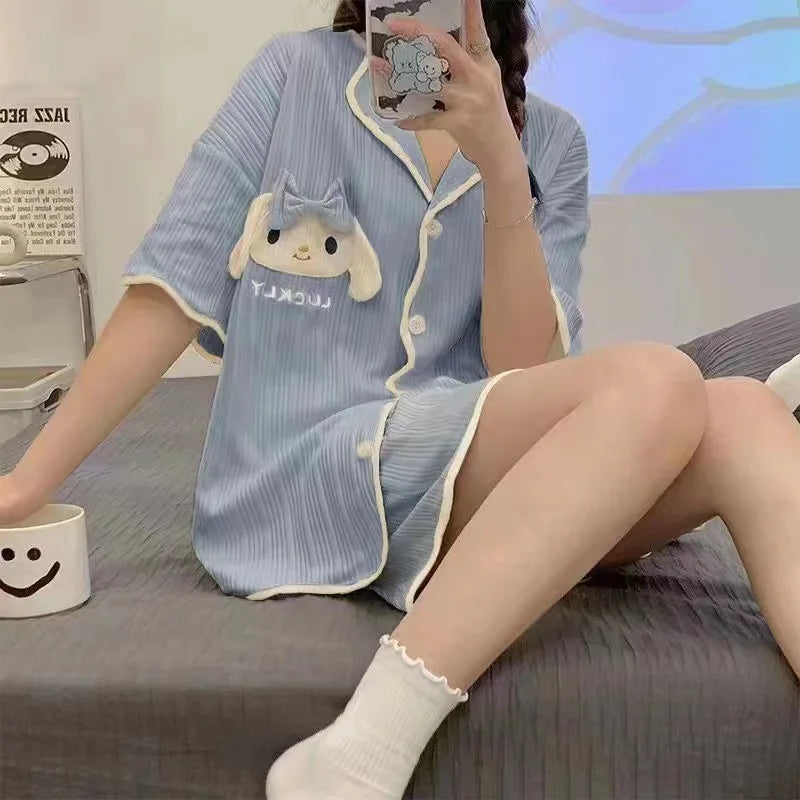 Pajamas 2026 New Summer Best-Selling Season Women's Short-Sleeved Shorts Cinnamoroll Embroidered Cute Girl Loose Home Wear Set