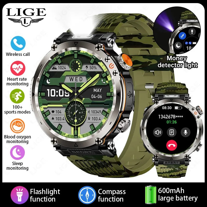 LIGE New Outdoor Men‘s Smart Watch 600mAh Battery Compass Watches IP68 Waterproof Bluetooth Call Sports Smartwatch For Men Women