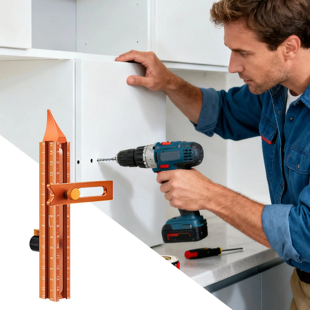 Wood Marking Tool 4-Sided Magnetic Base Gauge Metal Precision Ruler For Carpenter Carpentry Construction Miter Cutting Working