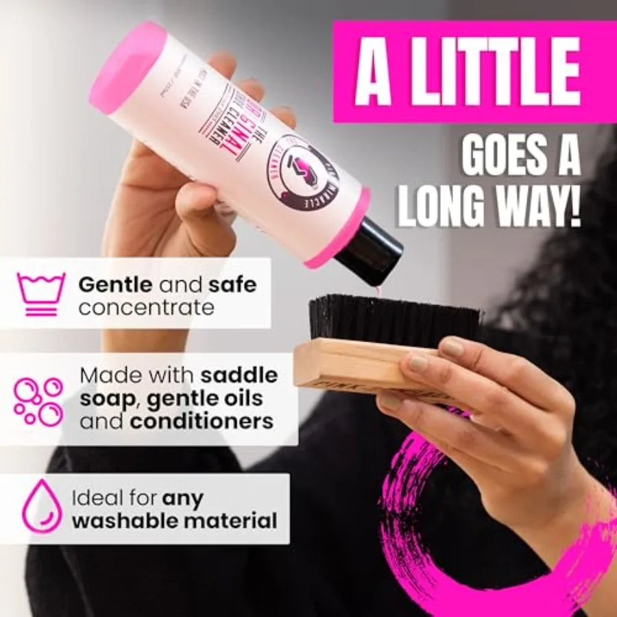 Pink Miracle Shoe Cleaner Kit with Bottle and Brush For Fabric Cleaner For Leather Whites Suede and Nubuck Sneakers