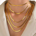 Luxury 24K 9999 Pure Gold real gold Women's Blade Chain Clavicle Chain Flat Snake Bone Chain Necklace