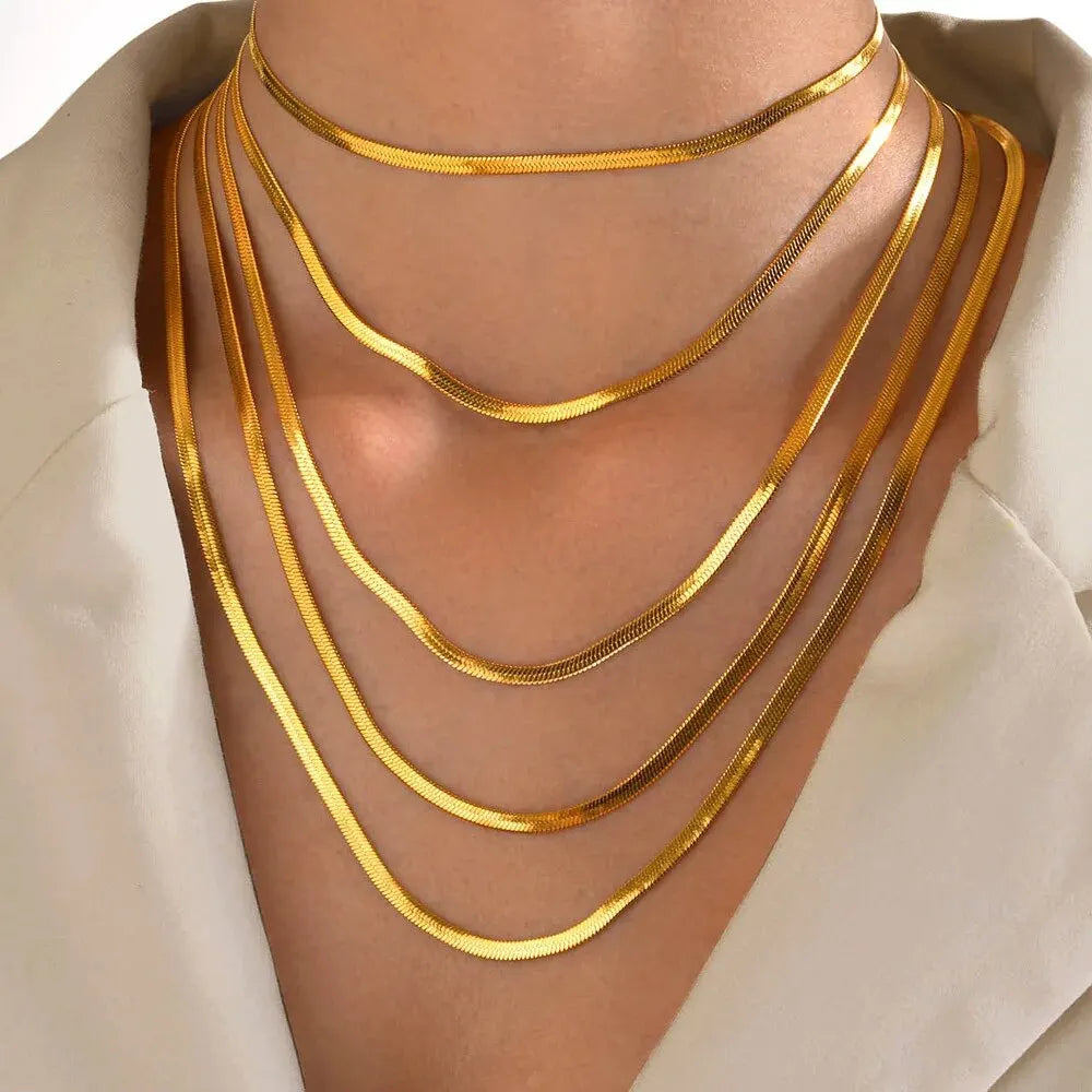 Luxury 24K 9999 Pure Gold real gold Women's Blade Chain Clavicle Chain Flat Snake Bone Chain Necklace