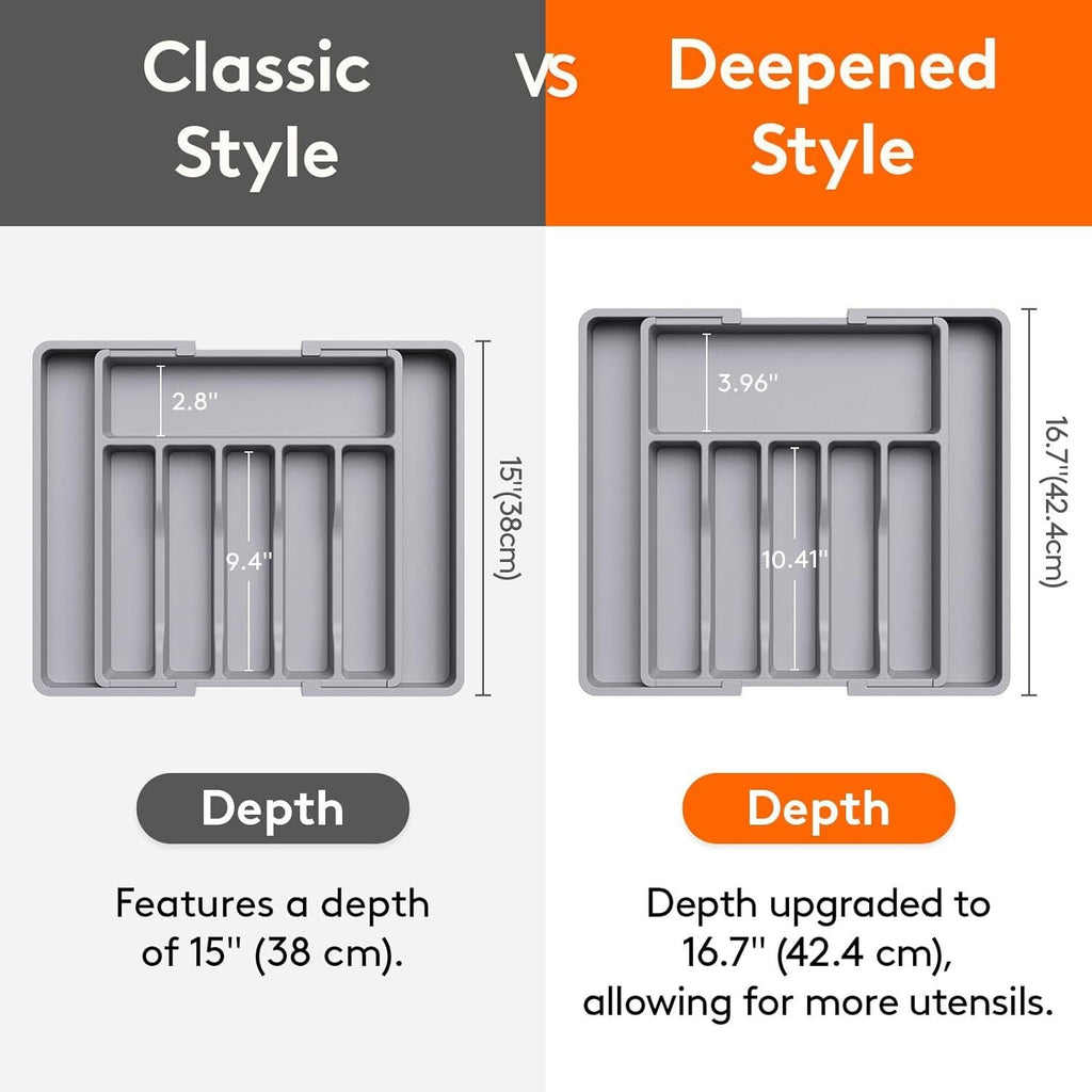 Silverware Drawer Organizer, Expandable Utensil Tray for Kitchen, BPA