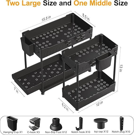3 Pack Under Sink Organizers,2-Tier Multi-Use Kitchen and Bathroom