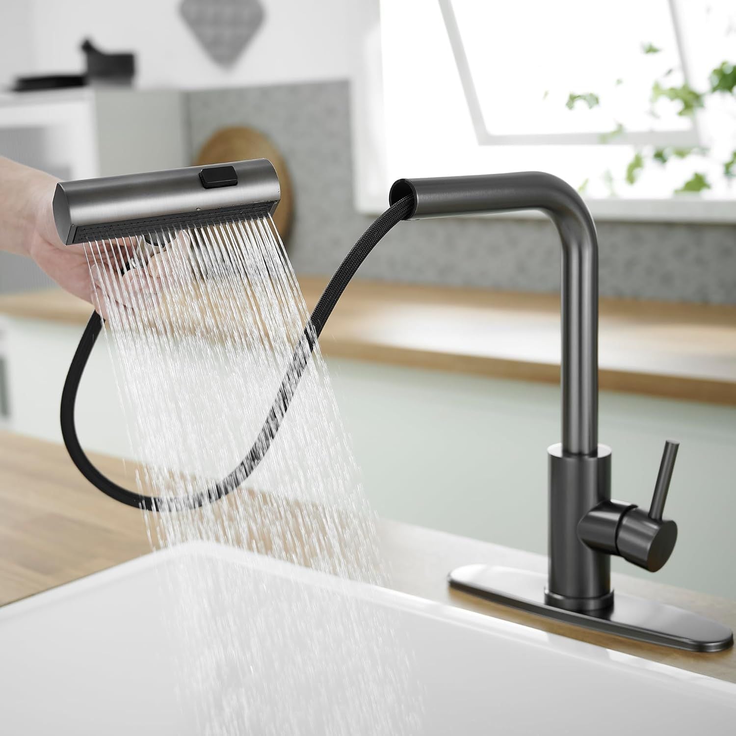 Kitchen Faucets with Pull Down Sprayer,Waterfall Kitchen Sink