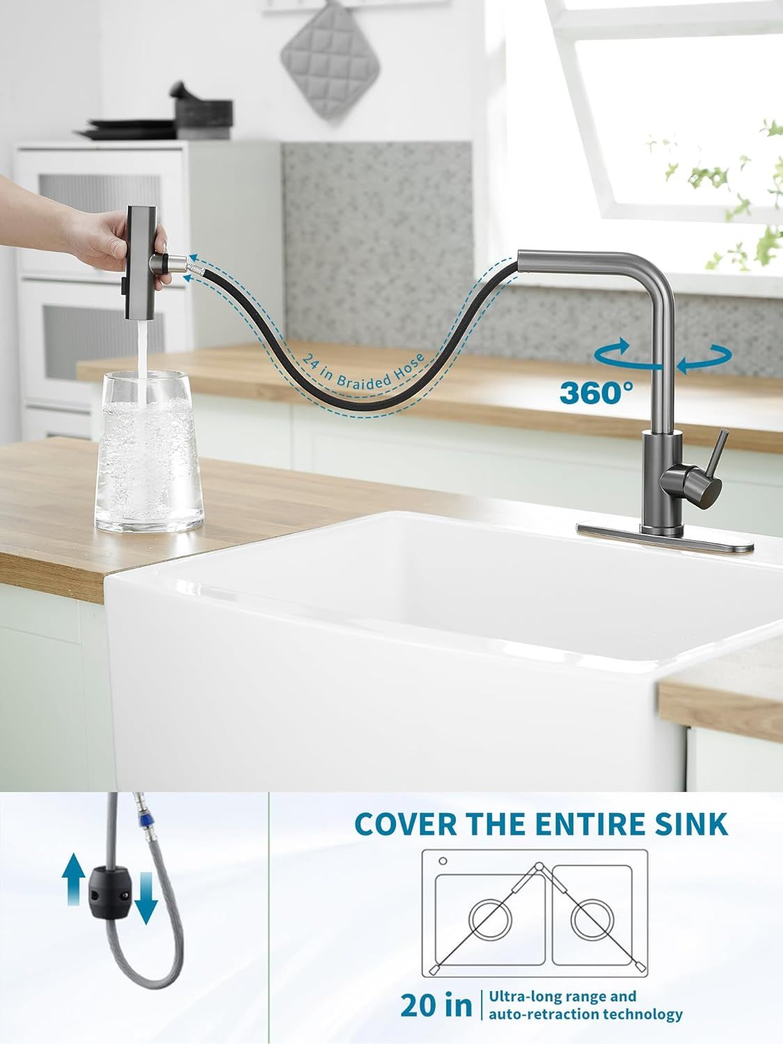 Kitchen Faucets with Pull Down Sprayer,Waterfall Kitchen Sink