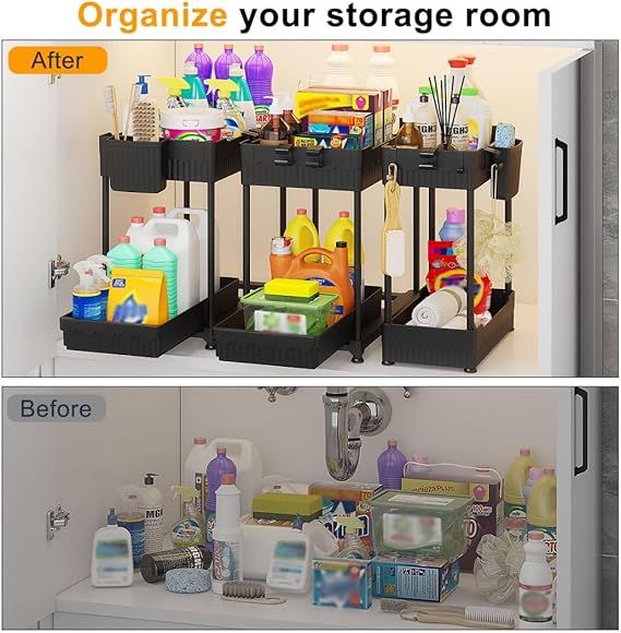 3 Pack Under Sink Organizers,2-Tier Multi-Use Kitchen and Bathroom