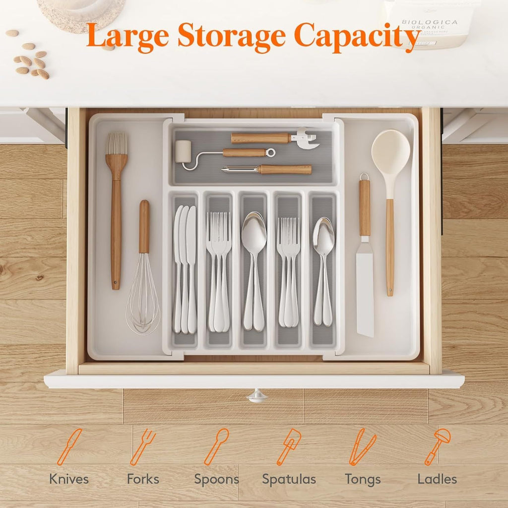 Silverware Drawer Organizer, Expandable Utensil Tray for Kitchen, BPA