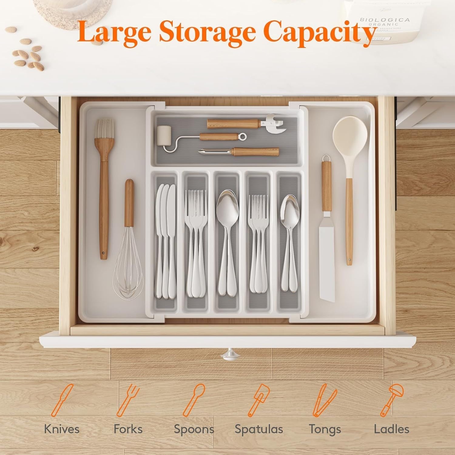 Silverware Drawer Organizer, Expandable Utensil Tray for Kitchen, BPA
