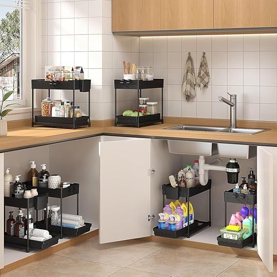 3 Pack Under Sink Organizers,2-Tier Multi-Use Kitchen and Bathroom
