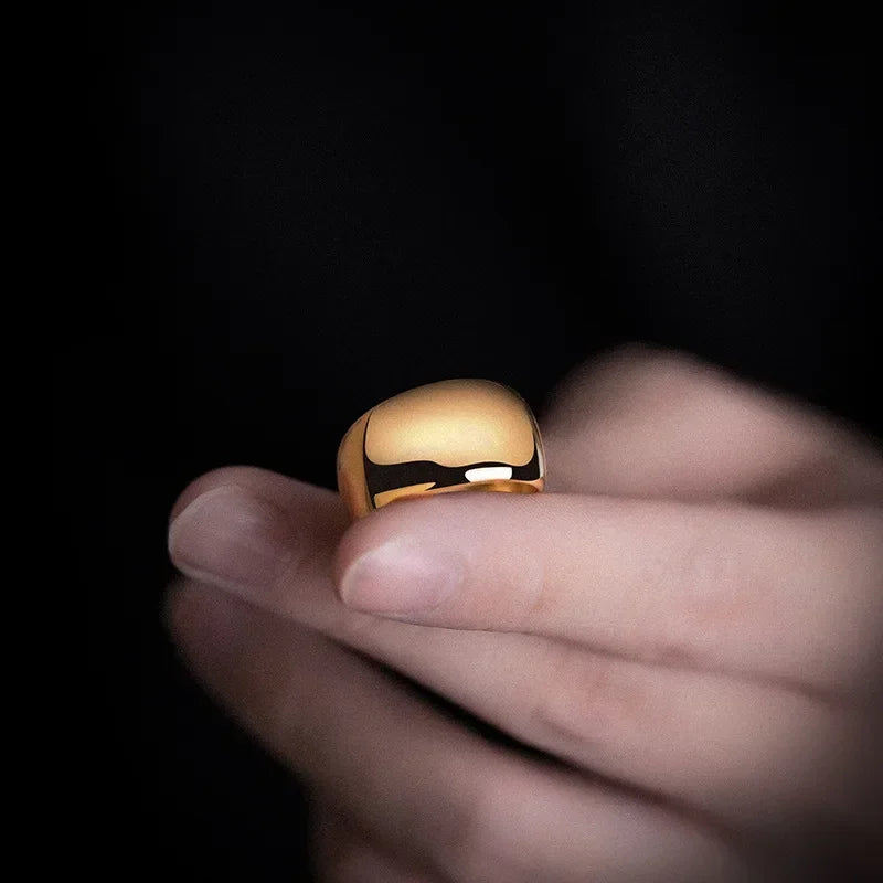 24K AU9999 Real Gold Yellow Gold Boss Smooth Big Ring - Men's 13mm Wide Version