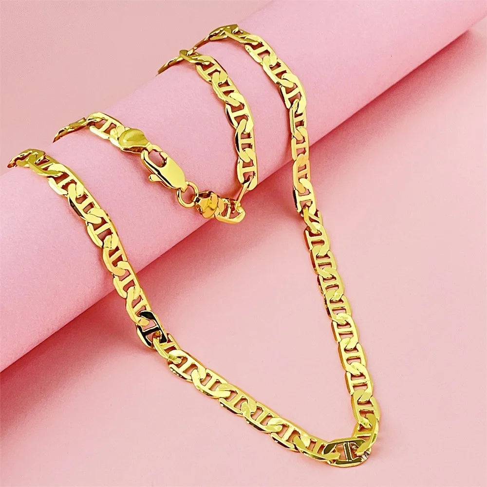 Luxury 24K 9999 Pure Gold real gold Men's 6MM Japanese Necklace Cuba Necklace 45cm 50cm 55cm 60cm