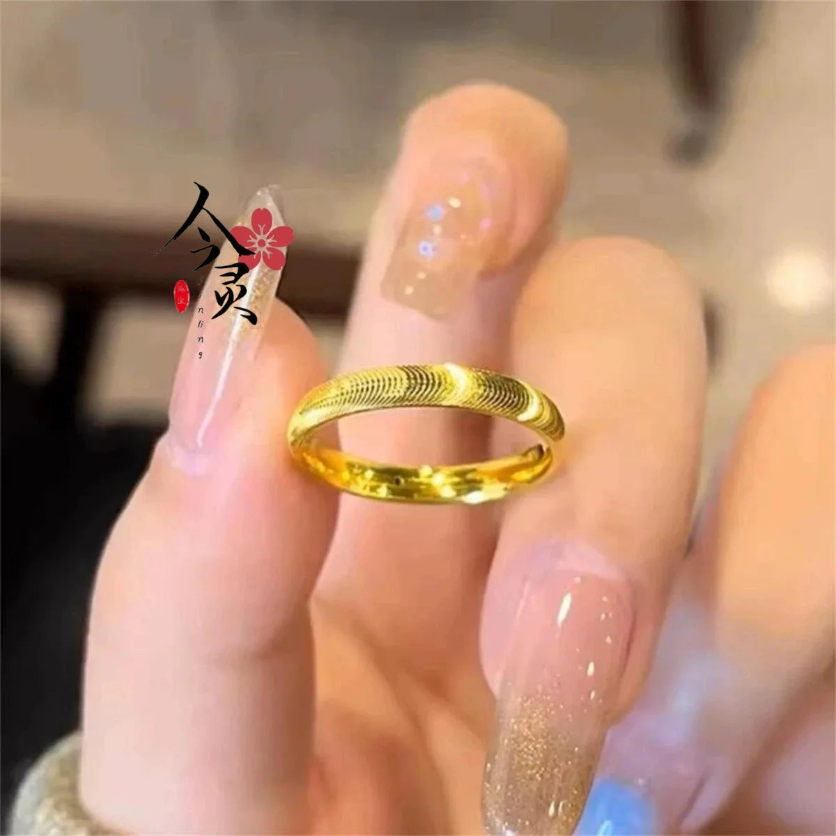 Pryna Jewelry   9999 24K real gold Plain Ring Seiko Cat Eye Ring fashion simple couple ring first jewelry
