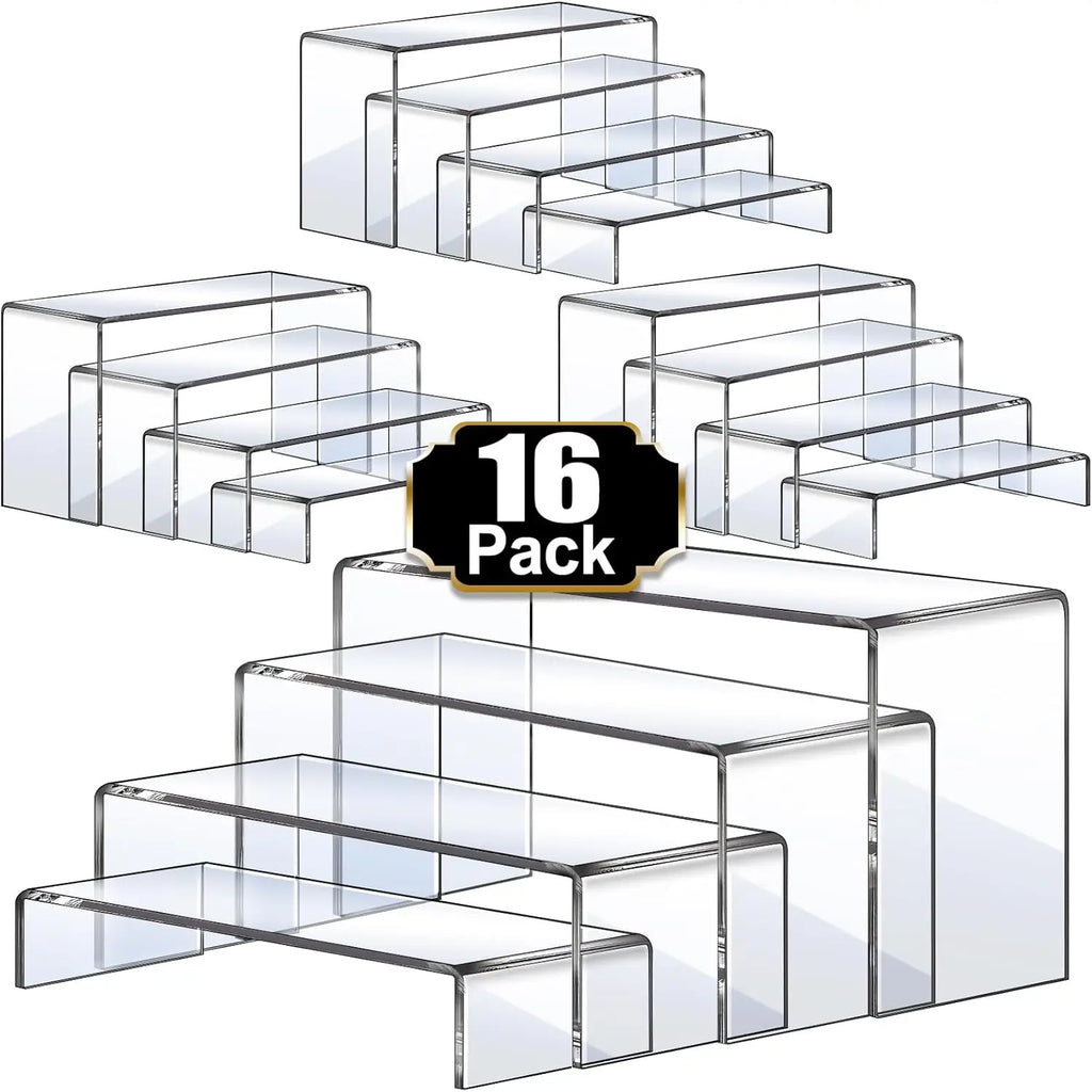 16 Pcs Acrylic Display Risers, 4 Sizes 7-9 inch, Clear Stands for Cupcake, Shoe, Candy Showcase