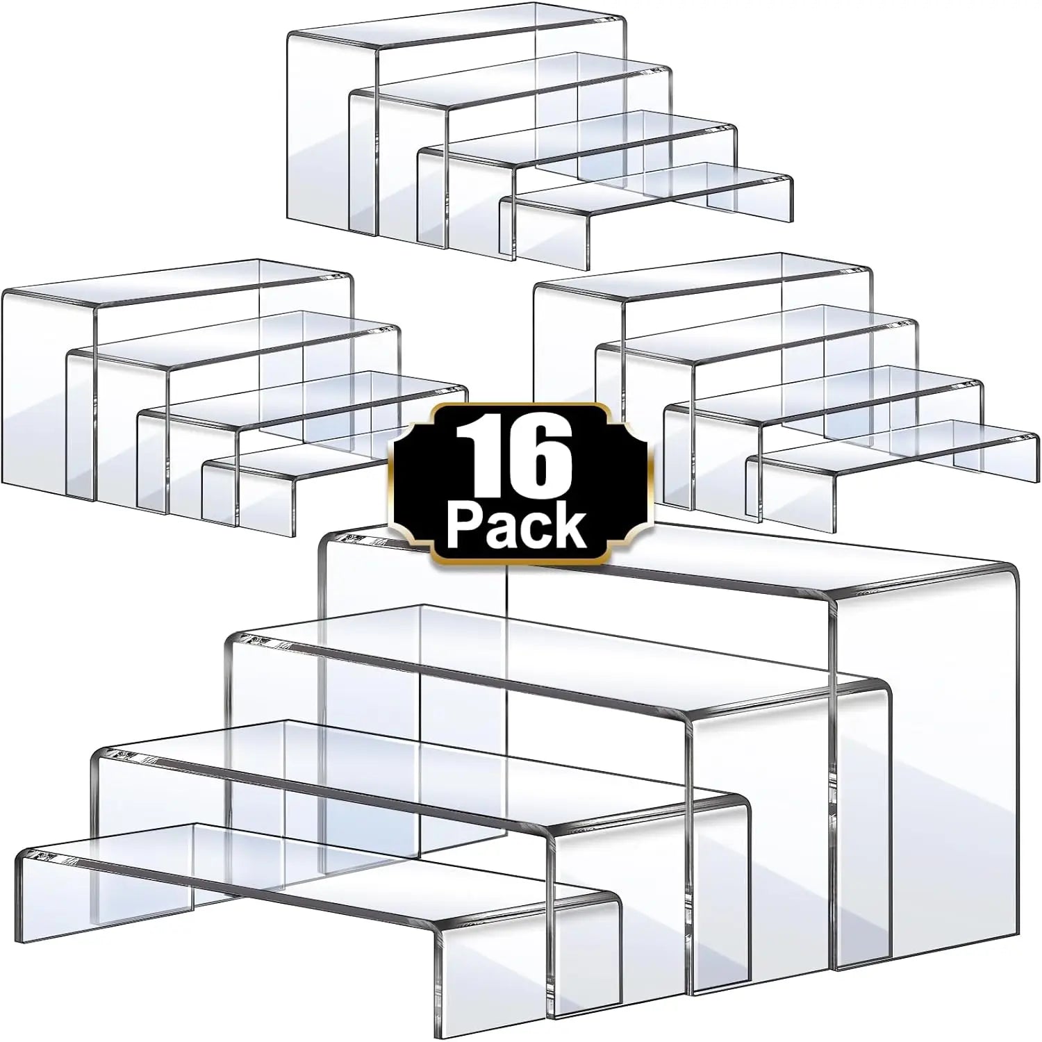 16 Pcs Acrylic Display Risers, 4 Sizes 7-9 inch, Clear Stands for Cupcake, Shoe, Candy Showcase