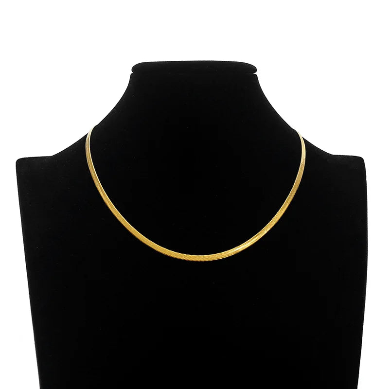 Luxury 24K 9999 Pure Gold real gold Women's Width 3mm Flat Snake Necklace Versatile Blade Necklace Clavicle Chain