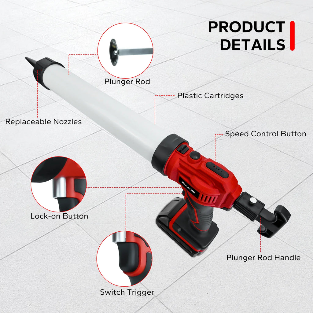 Cordless Sausage Caulking Gun 20oz/600ml Electric Sealant Adhesive Gun 4 Speed Filling Sealing Repair for Milwaukee 18V Battery