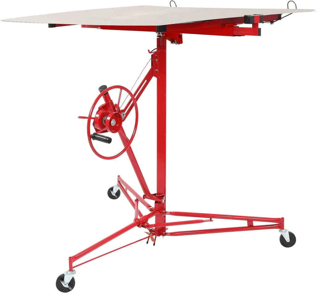 Hoist Jack Lifter Sheetrock, Drywall Lifting Construction Tools Caster Wheel with Adjustable Telescopic Arm, Red