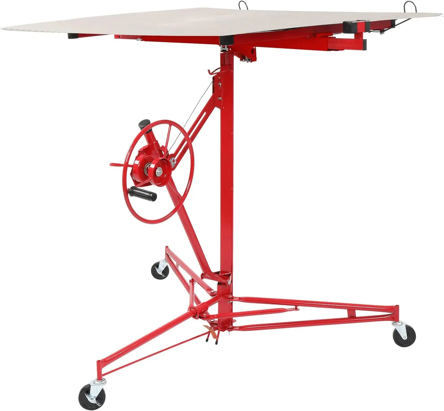 Hoist Jack Lifter Sheetrock, Drywall Lifting Construction Tools Caster Wheel with Adjustable Telescopic Arm, Red