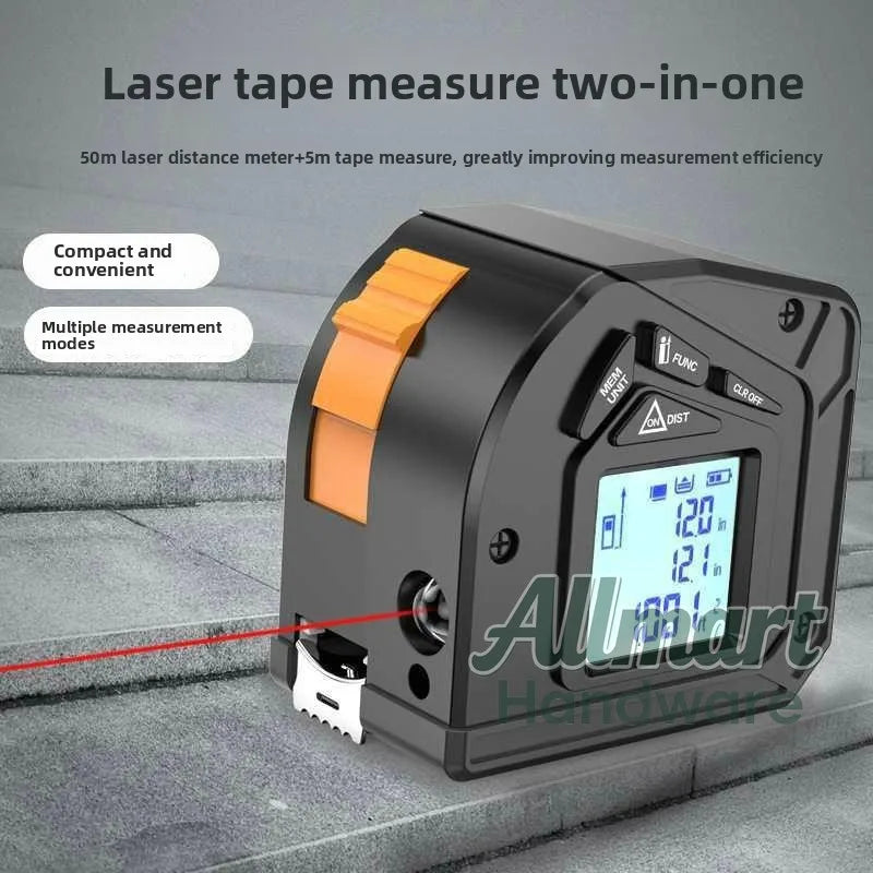50m Laser Rangefinder with 5m Measuring Tape, Infrared High Accuracy Tool, Portable for Woodworking, Home & Construction Use