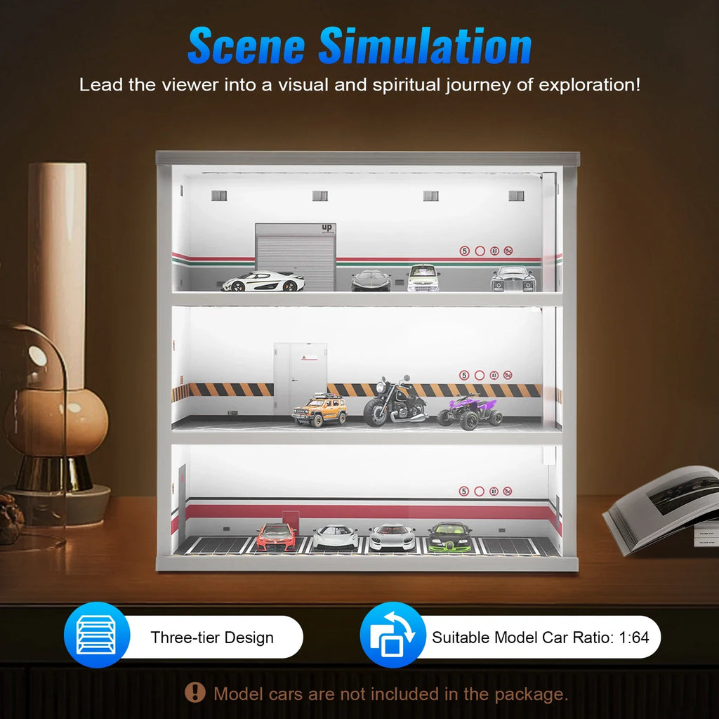 3-Layer Model Car Display Case Garage Display Cabinet 1: 64 Diecast Model Car Display Case W/ LED Light
