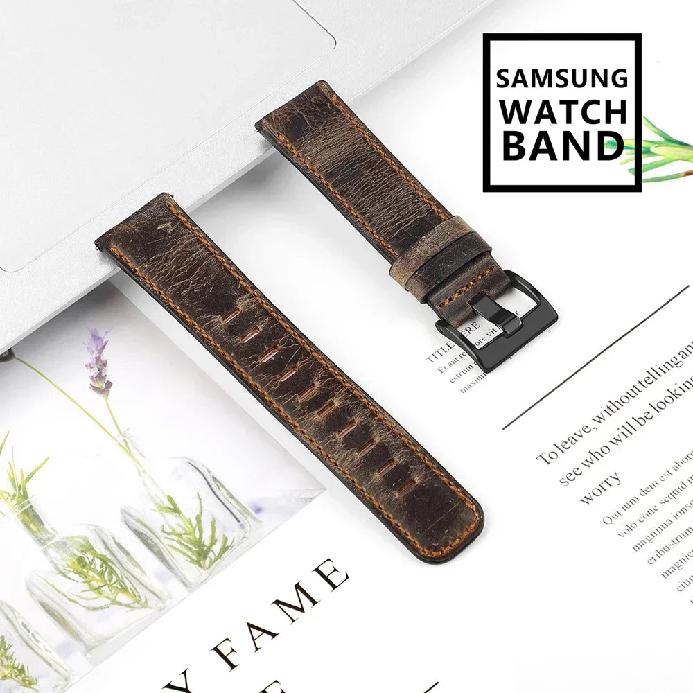 22mm 20mm Leather strap for Samsung Galaxy watch 7/FE/6/5/4/5 pro/Active 2 40mm 44mm Retro bracelet Huawei watch Gt 5-4-3-2 band