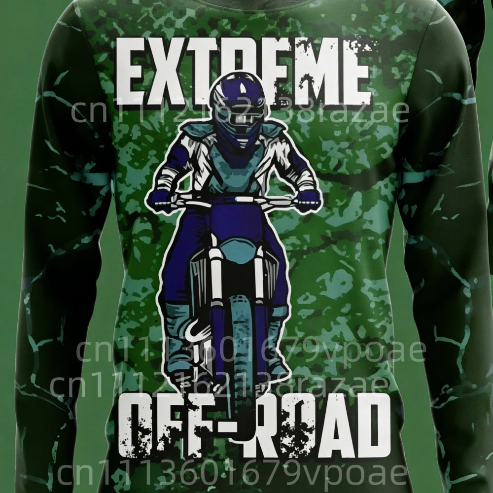 Trendy Extreme Off-Road Motorcycle Print Long-Sleeve Top Casual Fashion Unisex Daily Wear Sports T-Shirt