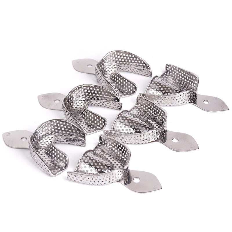 Stainless Steel Dental Impression Tray with Hole Autoclavable Upper Lower Teeth Holder Perforated Plaster Mold Tray Dentist Tool