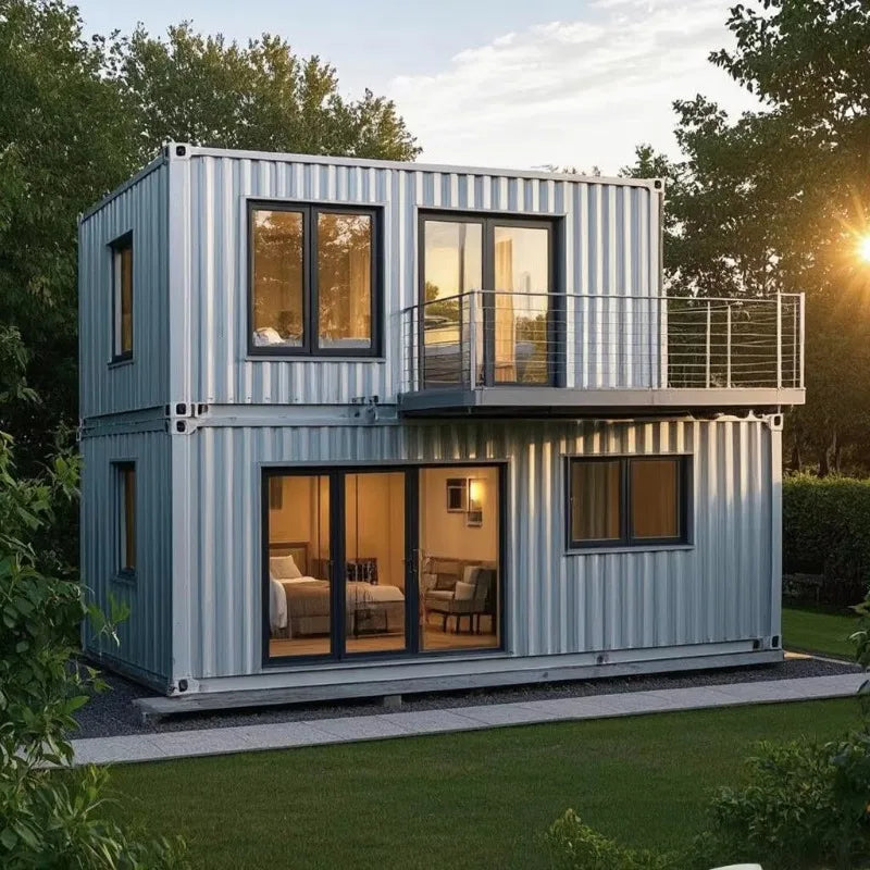 Two Storey 5 Bedroom Luxury Modern Round Waterproof Prefab Container House Villa with Sandwich Panel Construction Fast Install