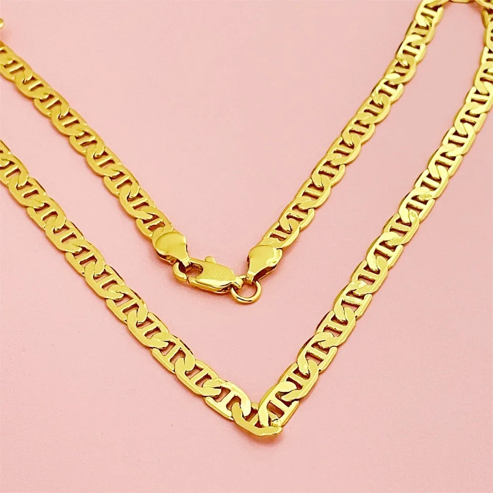 Luxury 24K 9999 Pure Gold real gold Men's 6MM Japanese Necklace Cuba Necklace 45cm 50cm 55cm 60cm