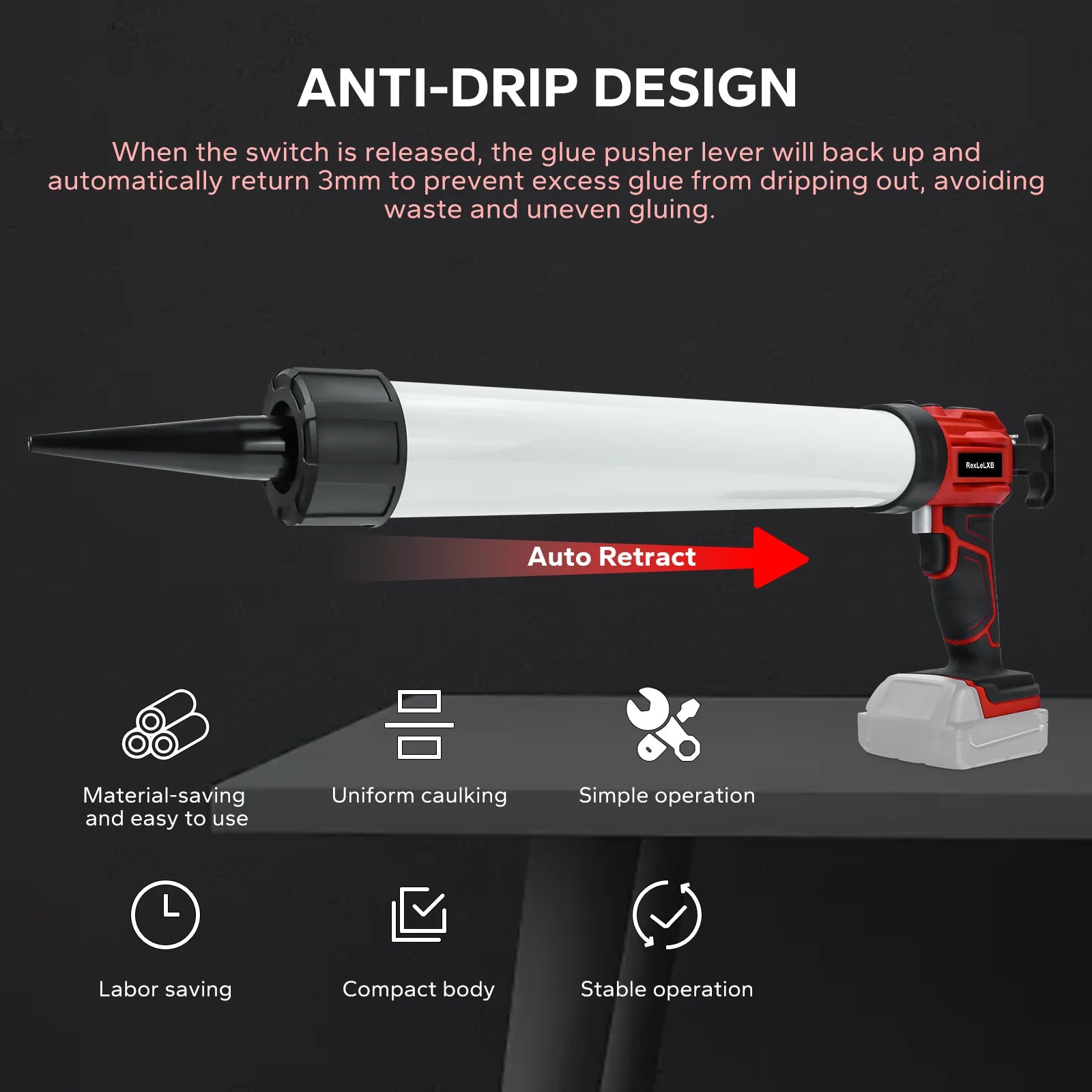 Cordless Sausage Caulking Gun 20oz/600ml Electric Sealant Adhesive Gun 4 Speed Filling Sealing Repair for Milwaukee 18V Battery