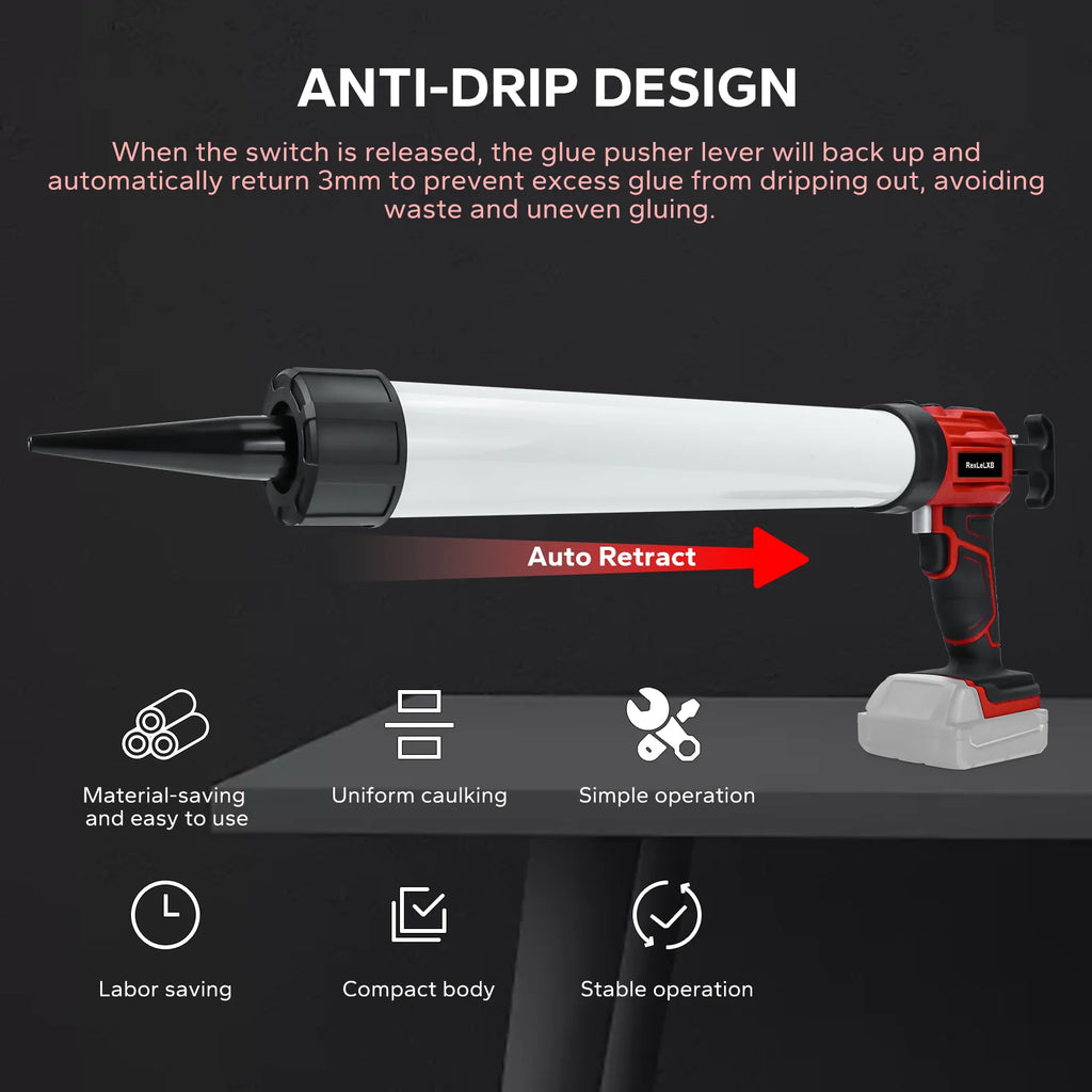 Cordless Sausage Caulking Gun 20oz/600ml Electric Sealant Adhesive Gun 4 Speed Filling Sealing Repair for Milwaukee 18V Battery