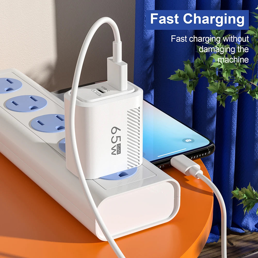 PD 65W GaN Charger USB C Fast Chargering Adapter For Samsung S23 S22 iPhone 15 14 Xiaomi Huawei LG Quick Charge 3.0 USB Charger