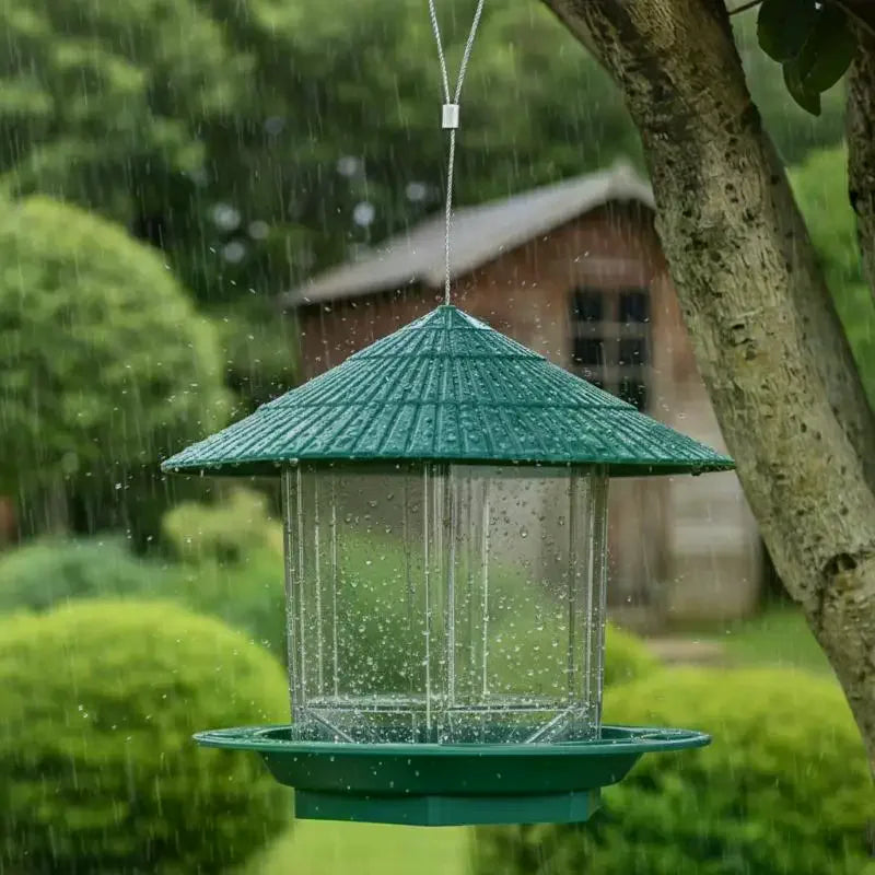 Waterproof Garden Gazebo Hanging Wild Bird Feeder Outdoor Container With Hang Rope Pet Birds Feeding House Type Bird Feeder