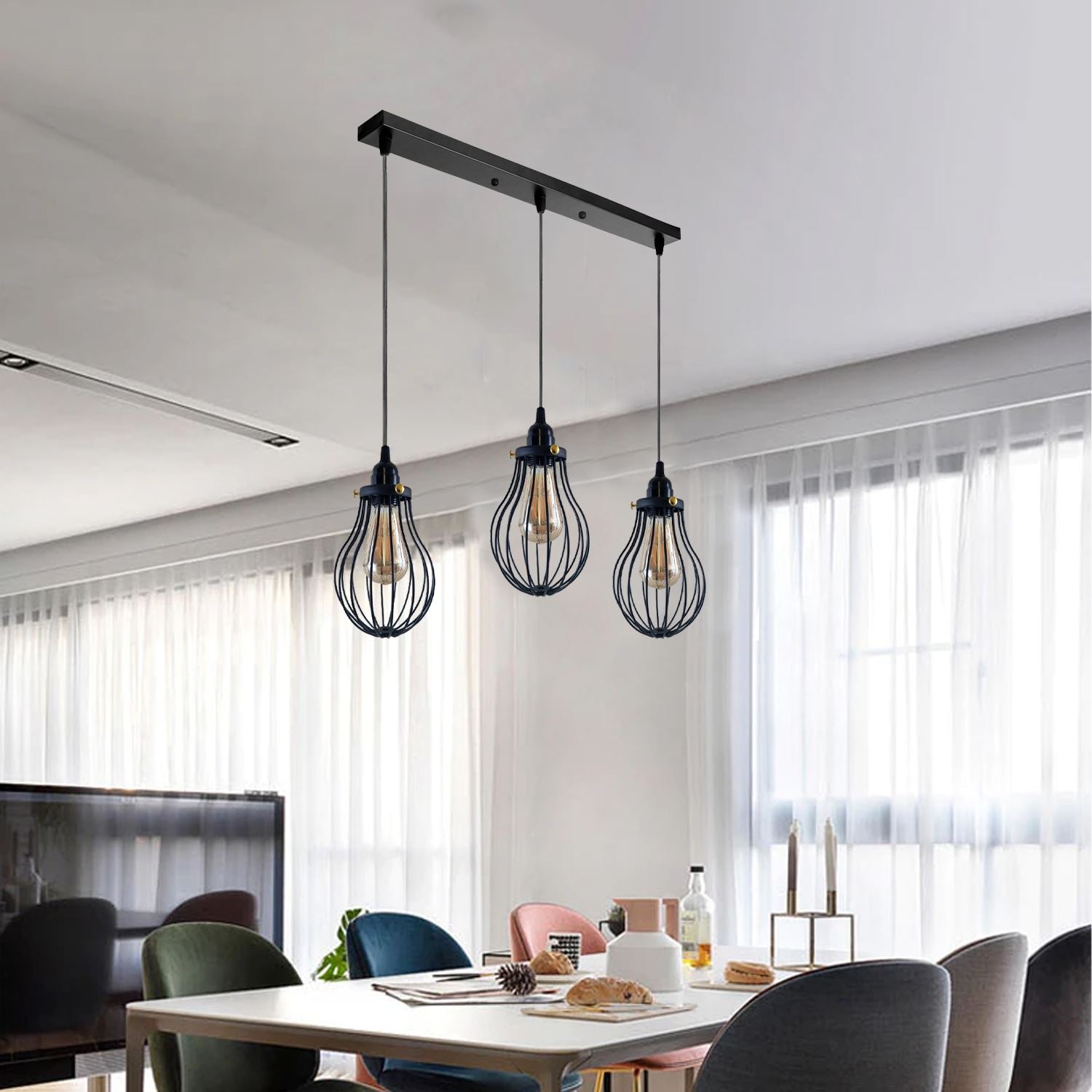 Black Cage Pendant Light Kitchen E27 ~3398