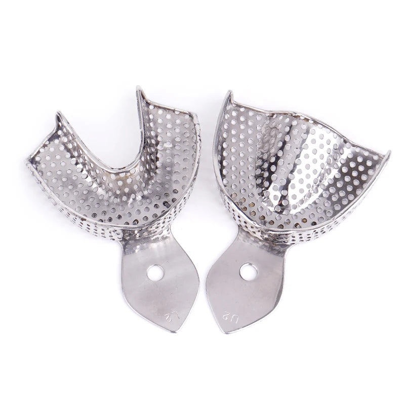 Stainless Steel Dental Impression Tray with Hole Autoclavable Upper Lower Teeth Holder Perforated Plaster Mold Tray Dentist Tool
