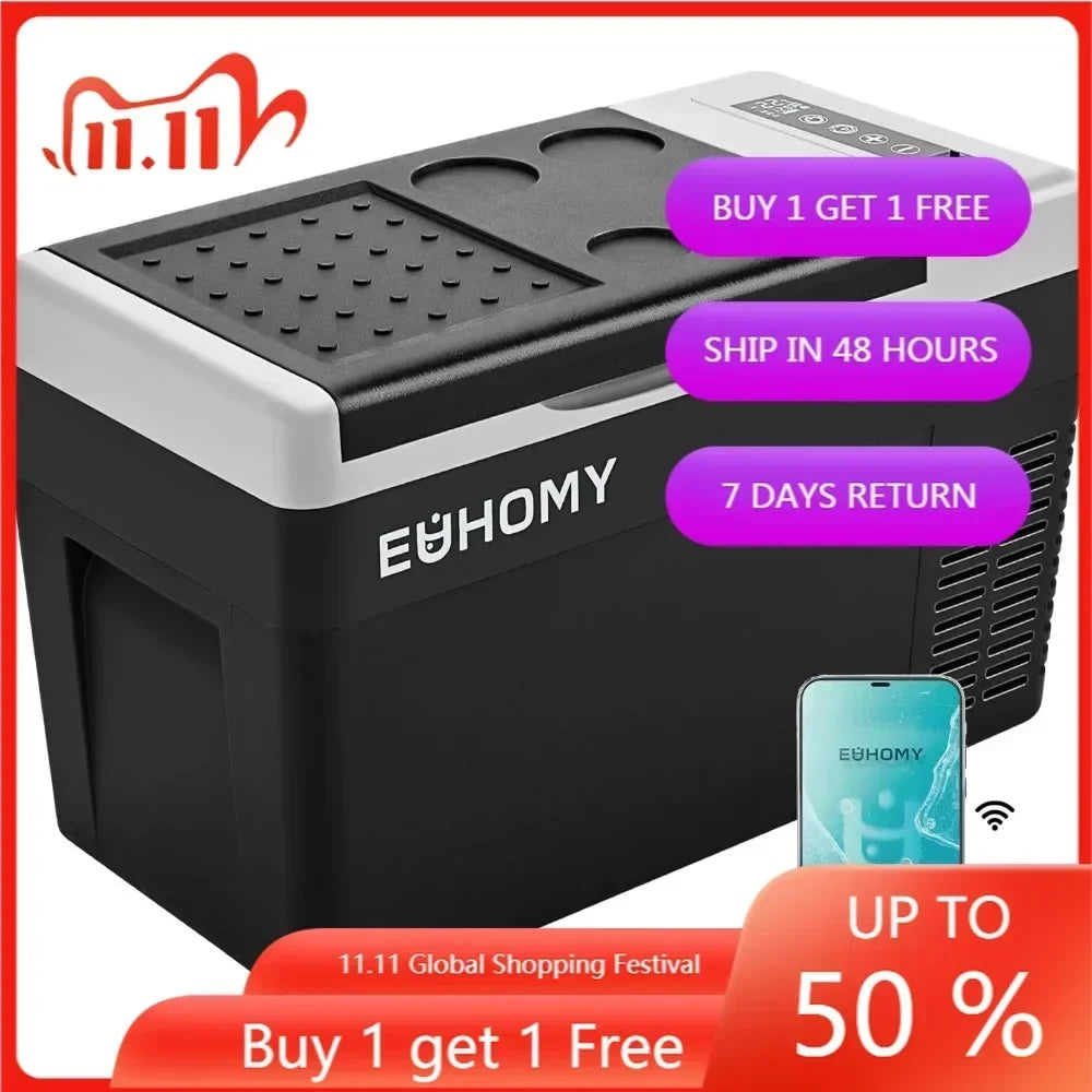 EUHOMY 12V 26 Quart Compressor Cooled Electric Cooler, 12/24V Portable Fridge with APP Control, Temperature Range -4℉ to 68℉
