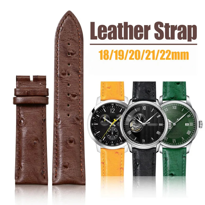 18/19/20/22/21mm Leather Watch Strap for huawei Watchband Ostrich pattern Flat-head universal men women Bracelet Wristband