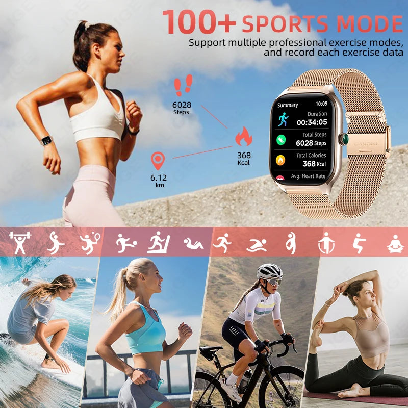 LIGE New 2.01” HD Smart Watch For Men Women Sports Fitness Heart Rate Monitoring Men’s Bracelet Bluetooth Call Ladies Smartwatch