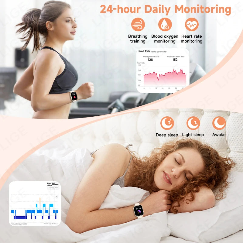 LIGE Fashion Smart Watch Women Bluetooth Call Women‘s Health Monitor Heart Rate Blood Oxygen Sports Fitness Smartwatch For Men