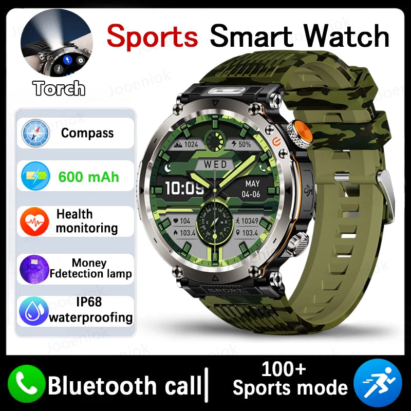 5ATM Outdoor Men‘s Smart Watch 600mAh Battery Compass Watches IP68 Waterproof Bluetooth Call Sports Smartwatch Man For Men Women