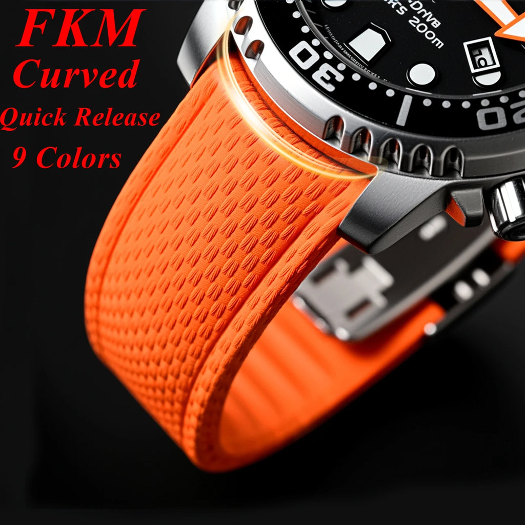 New CTS 18/19/20/21/22/24mm Curved FKM Rubber Quick Release Watch Strap Adjustable Man Women‘s Band Diving Universal Bracelet