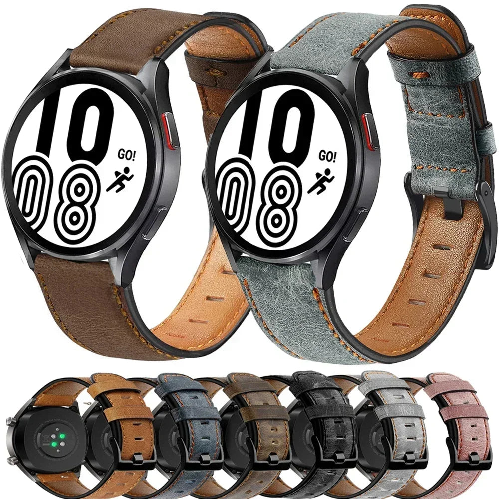 22mm 20mm Leather strap for Samsung Galaxy watch 7/FE/6/5/4/5 pro/Active 2 40mm 44mm Retro bracelet Huawei watch Gt 5-4-3-2 band