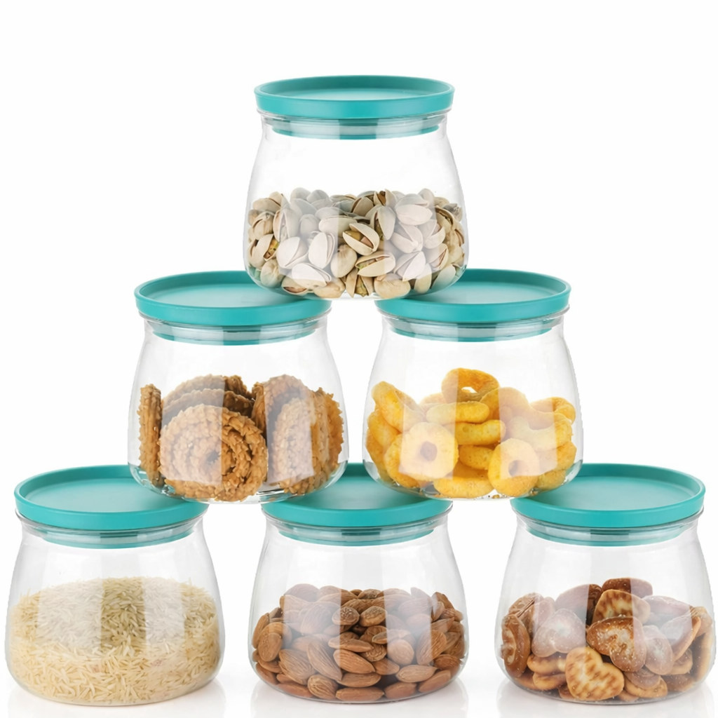 Set of 6 Airtight Glass Kitchen Storage Jars