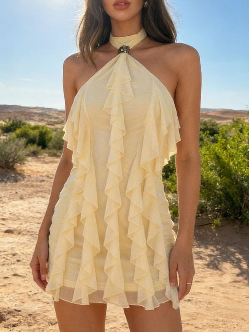 Stylish Ruffle Halter Neck Mini Dress